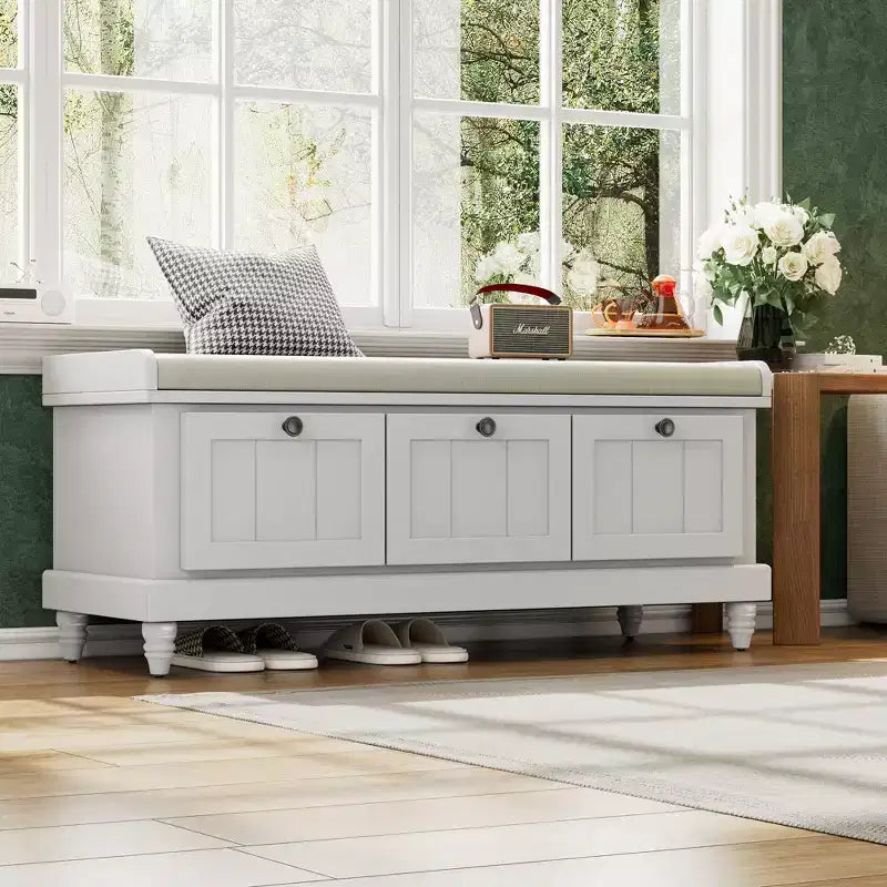 Banc de rangement classique Whisen avec siège capitonné et trois tiroirs