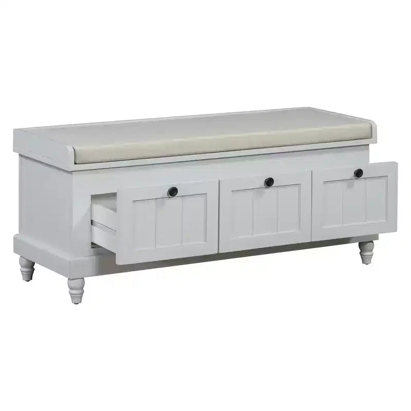 Banc de rangement classique Whisen avec siège capitonné et trois tiroirs