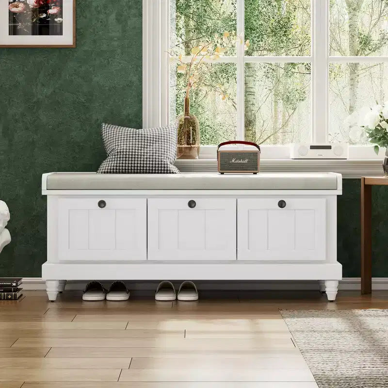 Banc de rangement classique Whisen avec siège capitonné et trois tiroirs