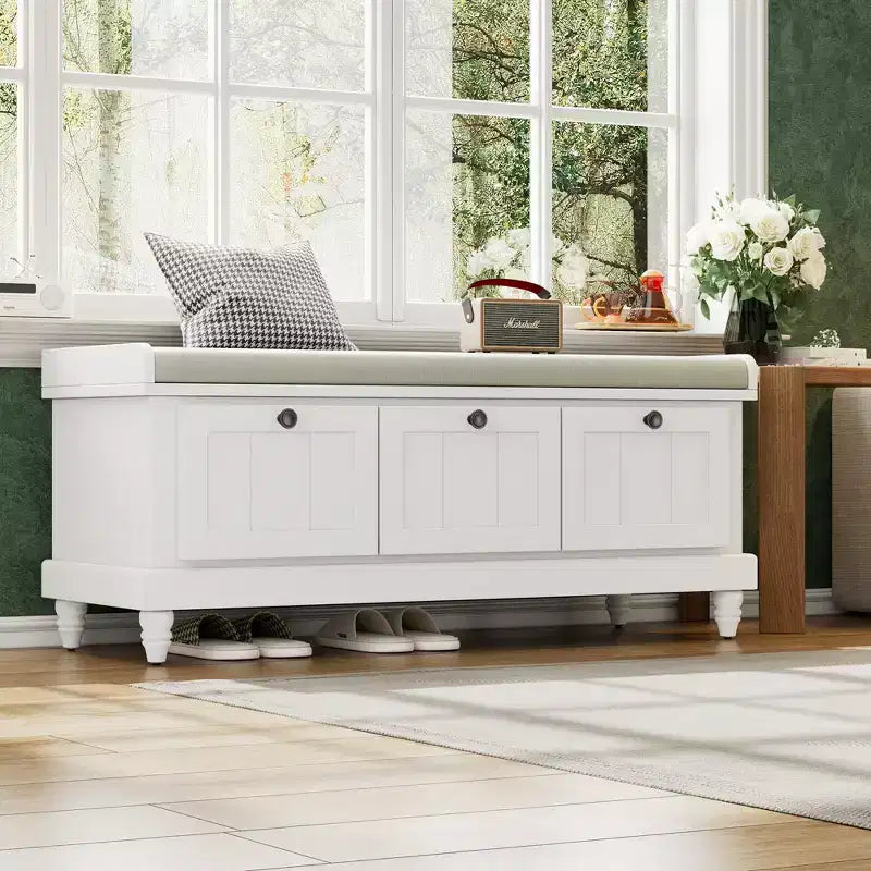 Banc de rangement classique Whisen avec siège capitonné et trois tiroirs