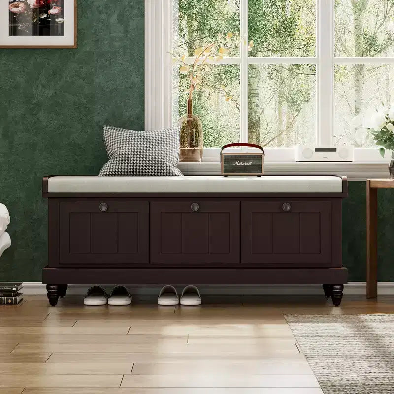 Banc de rangement classique Whisen avec siège capitonné et trois tiroirs