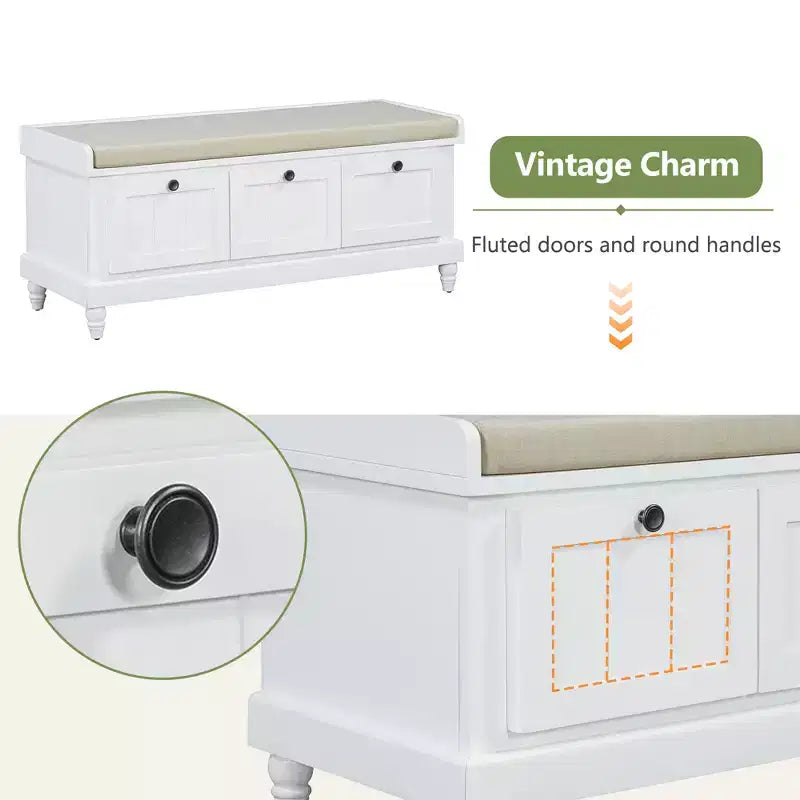Banc de rangement classique Whisen avec siège capitonné et trois tiroirs