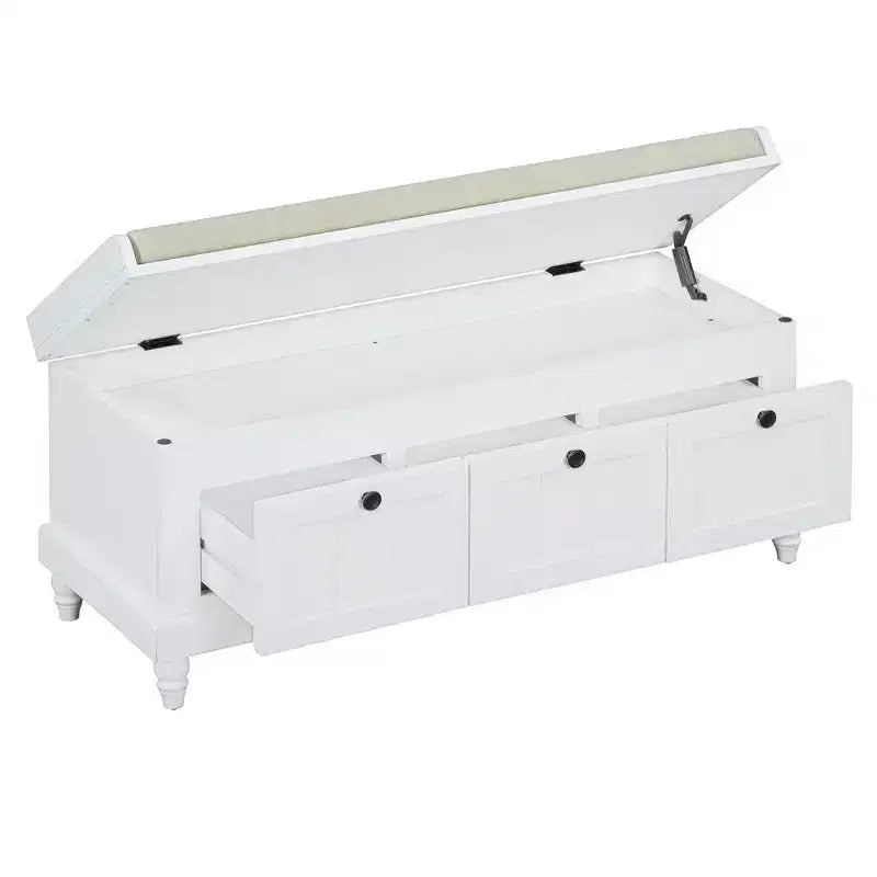 Banc de rangement classique Whisen avec siège capitonné et trois tiroirs
