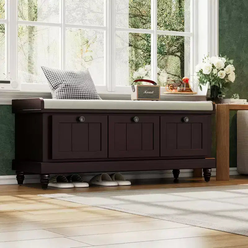Banc de rangement classique Whisen avec siège capitonné et trois tiroirs