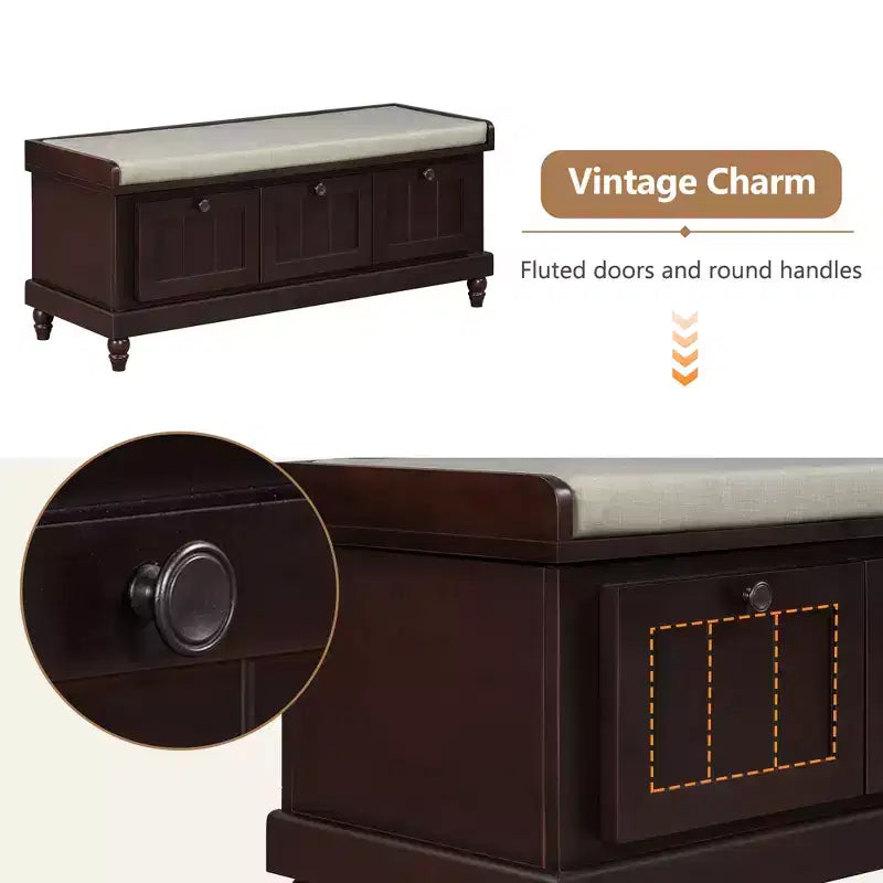 Banc de rangement classique Whisen avec siège capitonné et trois tiroirs