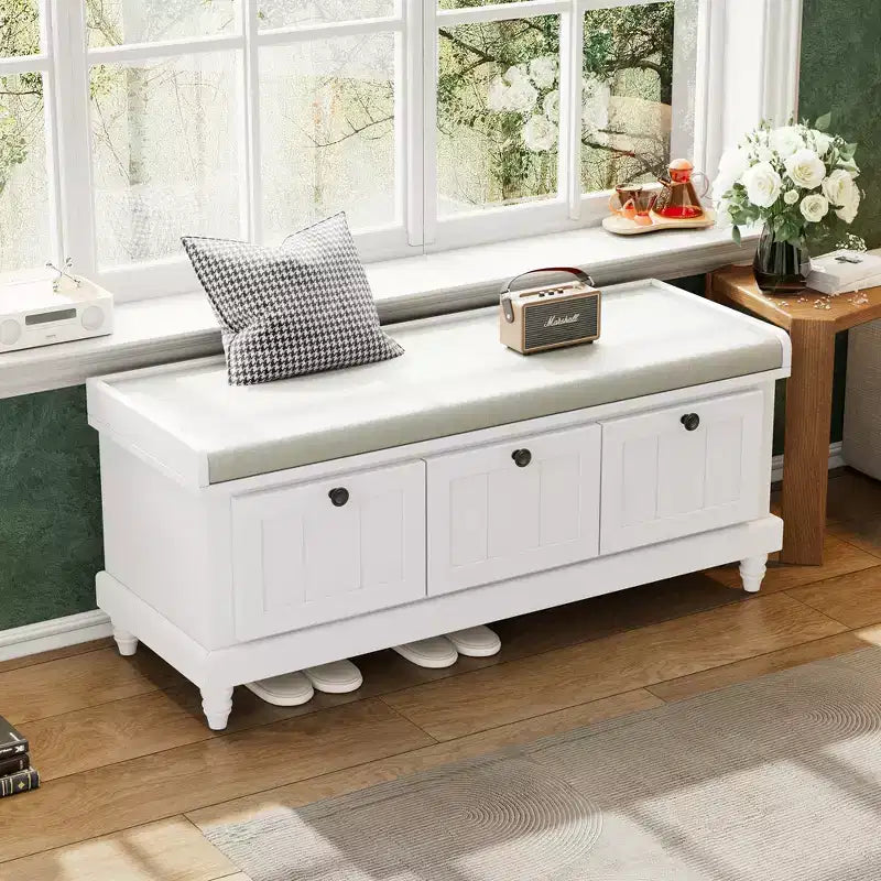 Banc de rangement classique Whisen avec siège capitonné et trois tiroirs