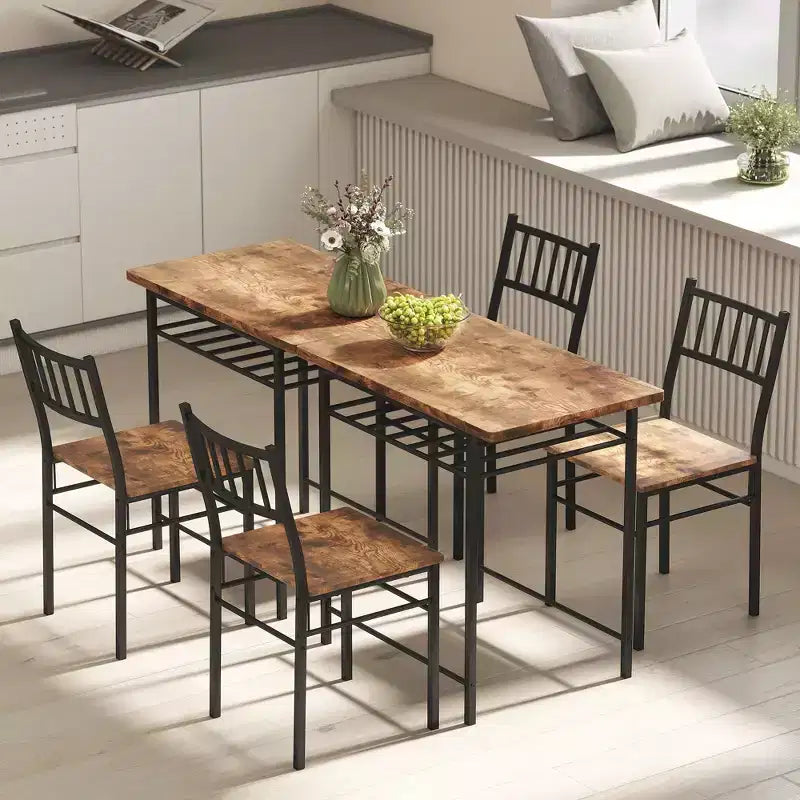 HOMCOM Ensemble de salle à manger 3 pièces, Table et chaises de cuisine avec étagère de rangement intégrée et cadre en acier