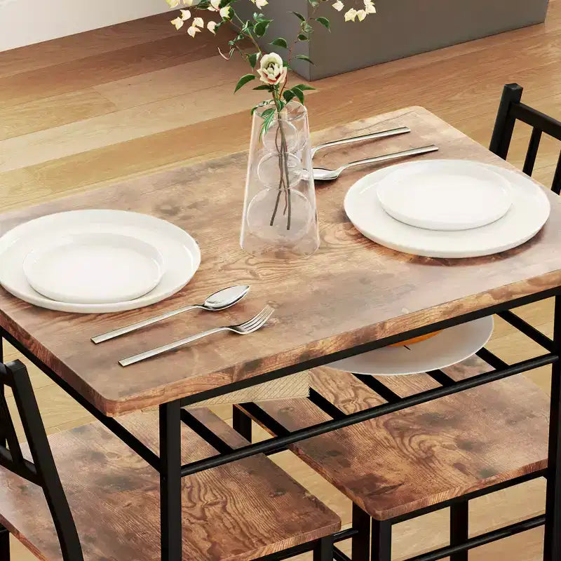 HOMCOM Ensemble de salle à manger 3 pièces, Table et chaises de cuisine avec étagère de rangement intégrée et cadre en acier