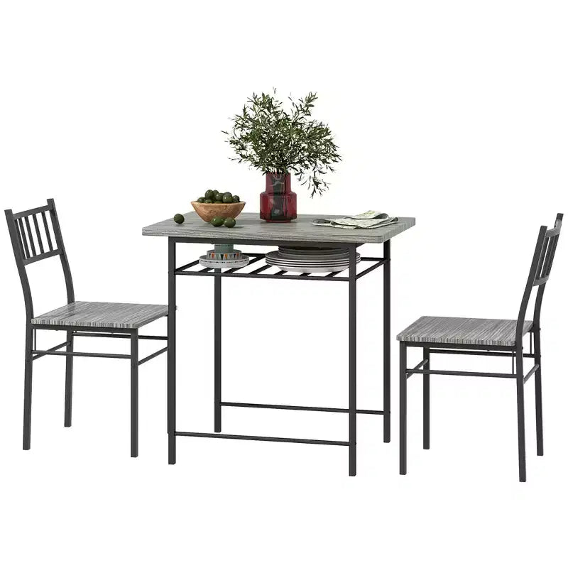 HOMCOM Ensemble de salle à manger 3 pièces, Table et chaises de cuisine avec étagère de rangement intégrée et cadre en acier