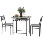 HOMCOM Ensemble de salle à manger 3 pièces, Table et chaises de cuisine avec étagère de rangement intégrée et cadre en acier