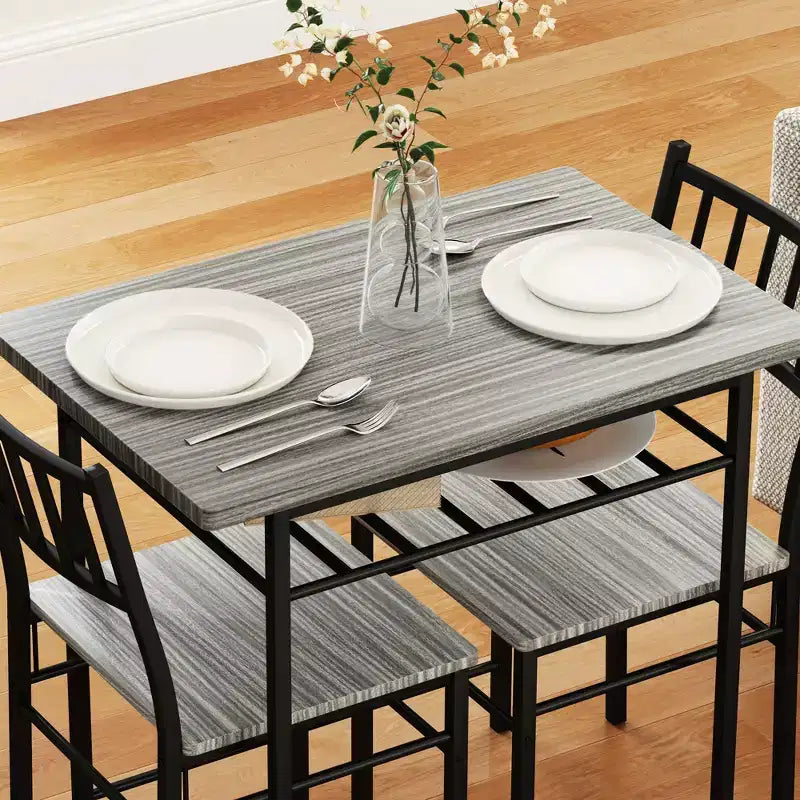 HOMCOM Ensemble de salle à manger 3 pièces, Table et chaises de cuisine avec étagère de rangement intégrée et cadre en acier