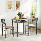 HOMCOM Ensemble de salle à manger 3 pièces, Table et chaises de cuisine avec étagère de rangement intégrée et cadre en acier