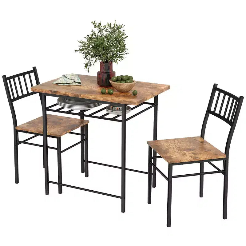 HOMCOM Ensemble de salle à manger 3 pièces, Table et chaises de cuisine avec étagère de rangement intégrée et cadre en acier