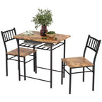 HOMCOM Ensemble de salle à manger 3 pièces, Table et chaises de cuisine avec étagère de rangement intégrée et cadre en acier