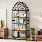 Étagère Lantine à 5 niveaux, bibliothèque haute de 190 cm, étagère de présentation industrielle incurvée autoportante pour le salon, le bureau à domicile