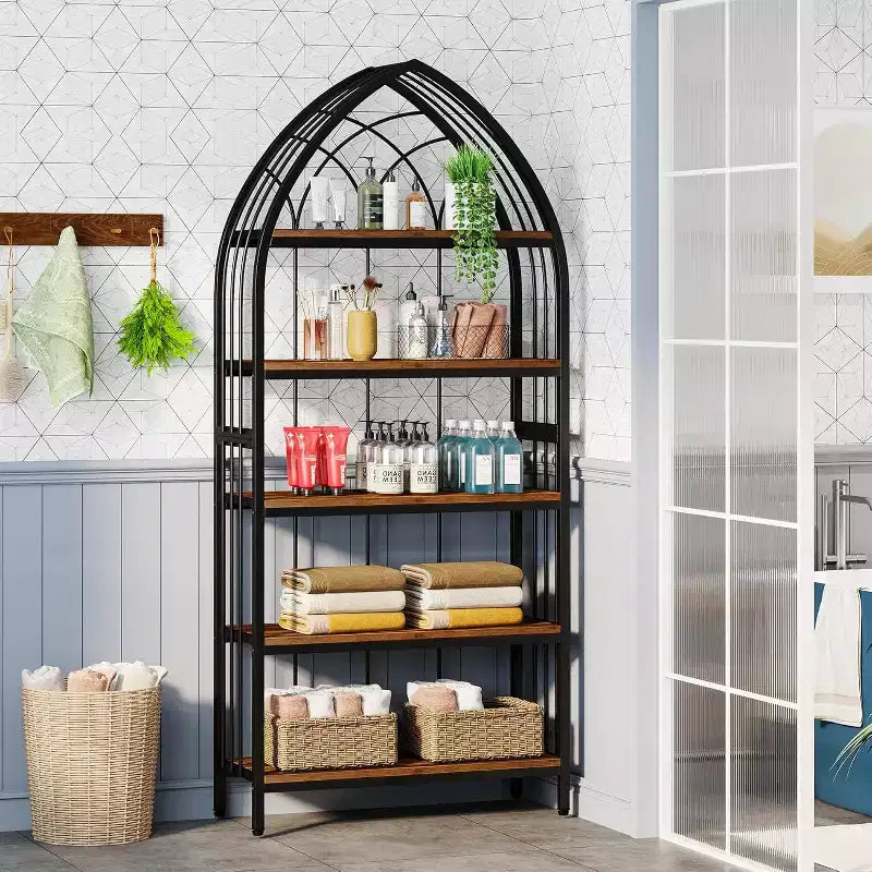 Étagère Lantine à 5 niveaux, bibliothèque haute de 190 cm, étagère de présentation industrielle incurvée autoportante pour le salon, le bureau à domicile