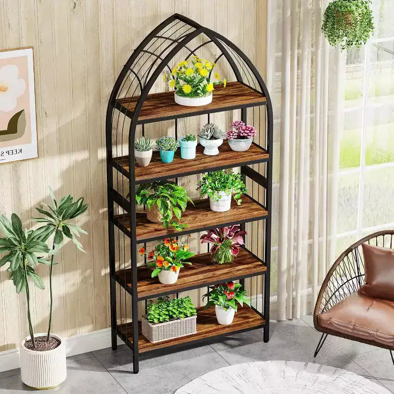 Étagère Lantine à 5 niveaux, bibliothèque haute de 190 cm, étagère de présentation industrielle incurvée autoportante pour le salon, le bureau à domicile