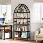 Étagère Lantine à 5 niveaux, bibliothèque haute de 190 cm, étagère de présentation industrielle incurvée autoportante pour le salon, le bureau à domicile