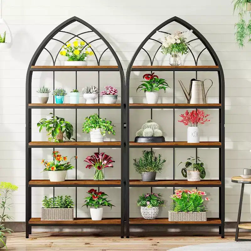 Étagère Lantine à 5 niveaux, bibliothèque haute de 190 cm, étagère de présentation industrielle incurvée autoportante pour le salon, le bureau à domicile