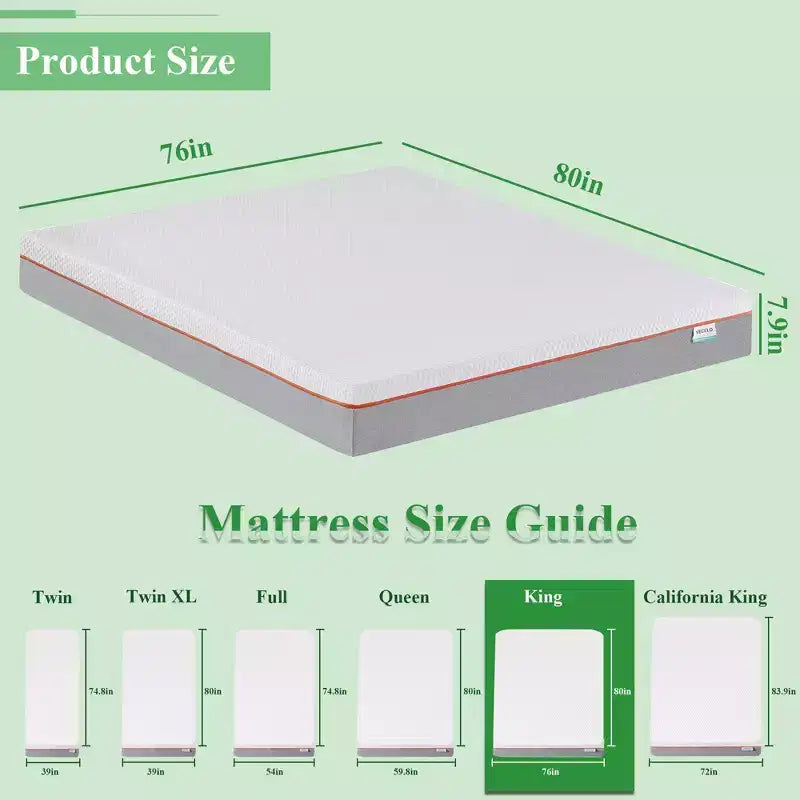 VECELO Matelas en Mousse à Mémoire de Forme 8", Fermeté Moyenne, Taille Simple/Double/Grand Lit/Très Grand Lit/Très Grand Lit Californien et Surmatelas