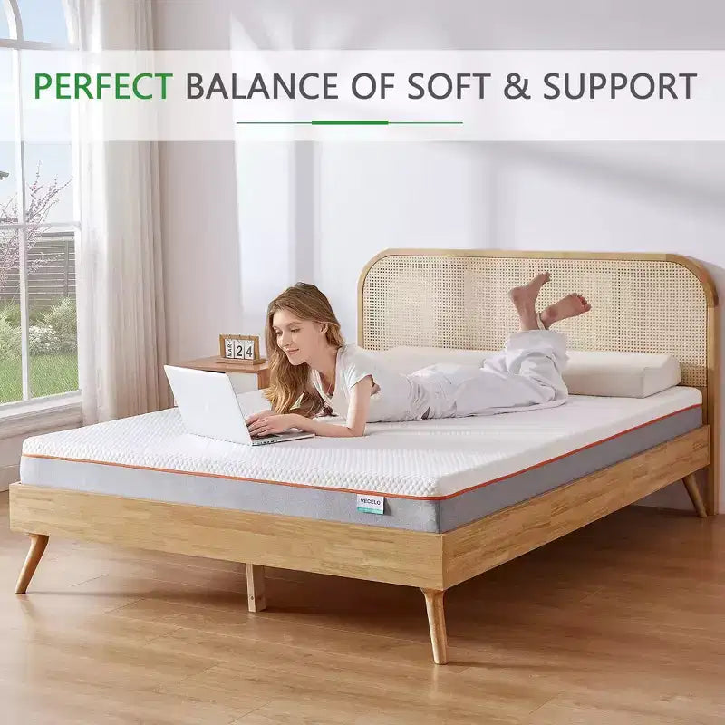 VECELO Matelas en Mousse à Mémoire de Forme 8", Fermeté Moyenne, Taille Simple/Double/Grand Lit/Très Grand Lit/Très Grand Lit Californien et Surmatelas