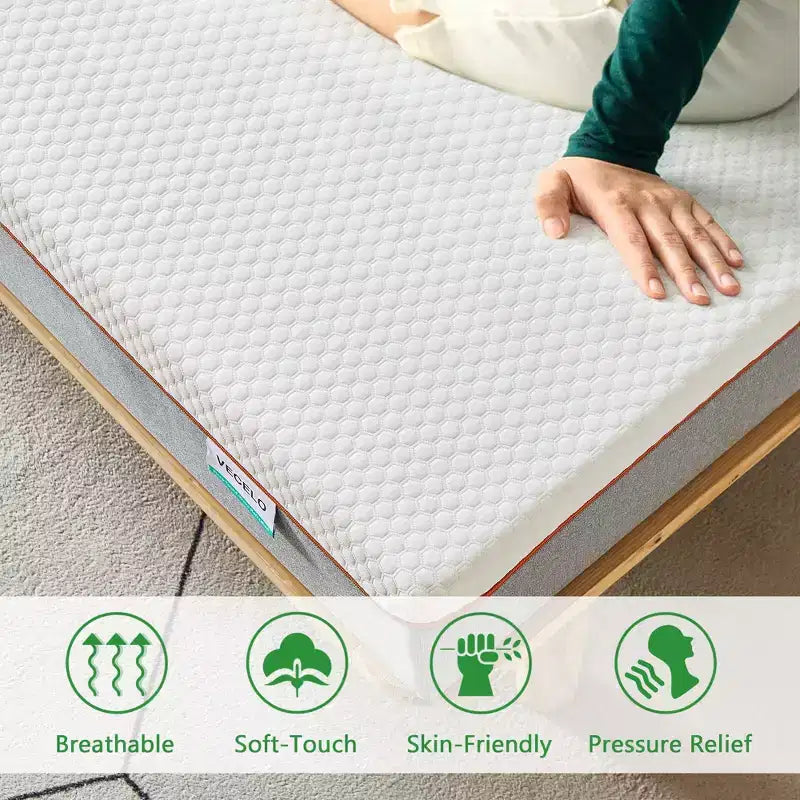 VECELO Matelas en Mousse à Mémoire de Forme 8", Fermeté Moyenne, Taille Simple/Double/Grand Lit/Très Grand Lit/Très Grand Lit Californien et Surmatelas