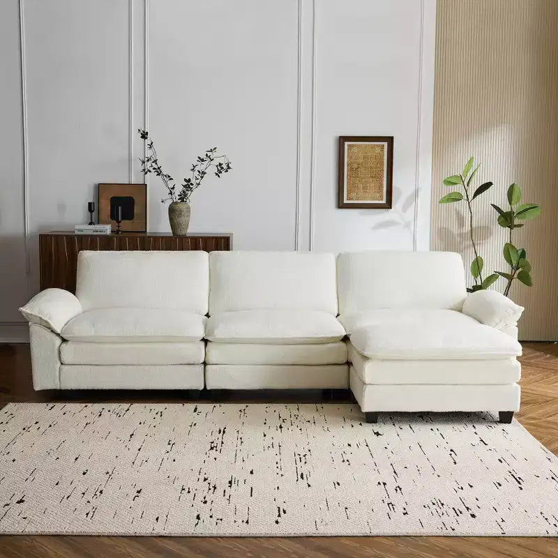 Canapé sectionnel EROMMY 120,8 po, canapé en L convertible, canapés et divans rembourrés avec pouf mobile pour salon et bureau, beige