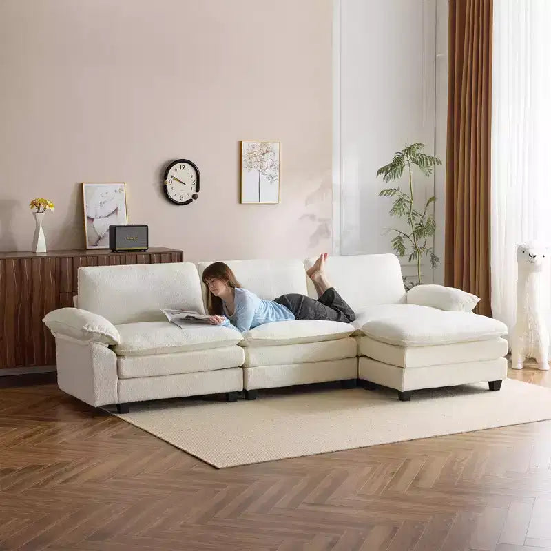 Canapé sectionnel EROMMY 120,8 po, canapé en L convertible, canapés et divans rembourrés avec pouf mobile pour salon et bureau, beige