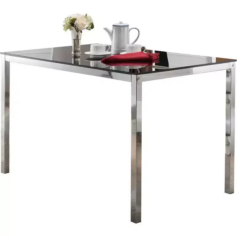 Kings Brand Furniture - Rectangle Modern Dining Table with Glass top, Chrome Base