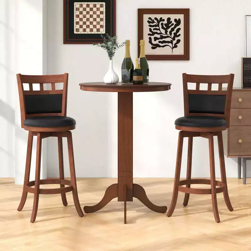 Ensemble de 3 pièces de salle à manger/bar Costway, table en bois avec base piédestal et 2 tabourets pivotants rembourrés
