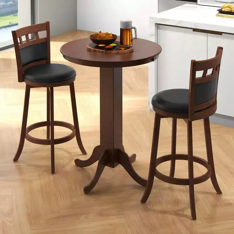 Ensemble de 3 pièces de salle à manger/bar Costway, table en bois avec base piédestal et 2 tabourets pivotants rembourrés