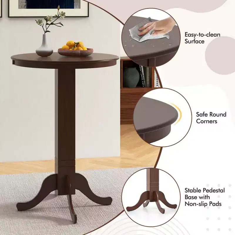 Ensemble de 3 pièces de salle à manger/bar Costway, table en bois avec base piédestal et 2 tabourets pivotants rembourrés