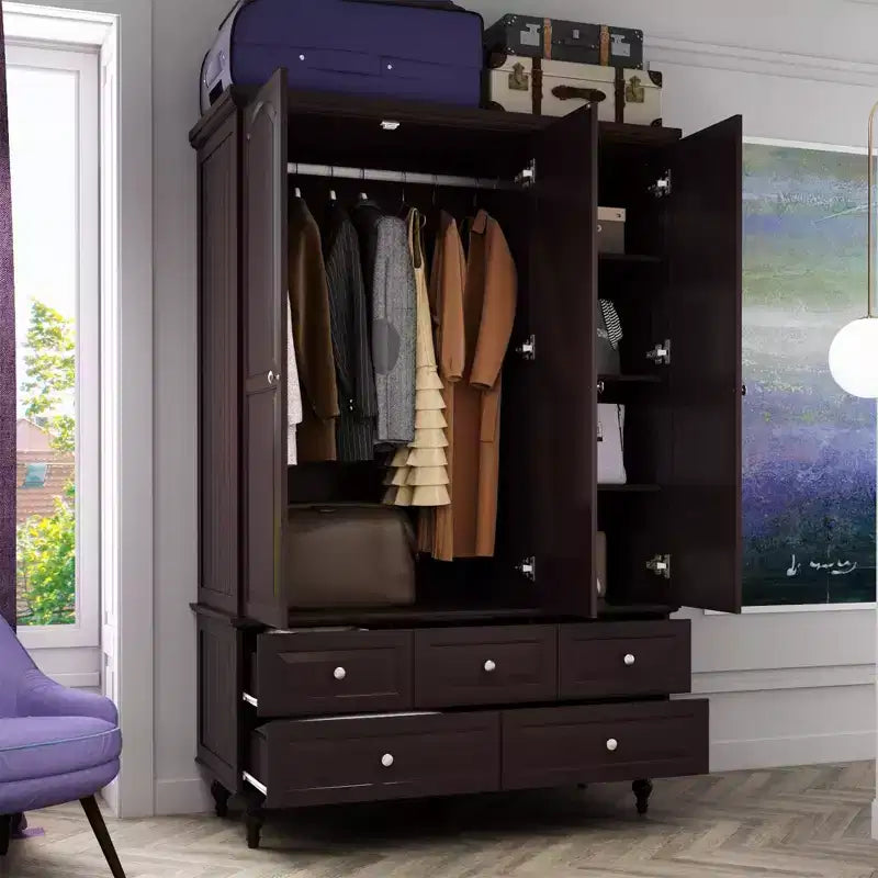 Armoire Famapy avec Miroir 3 Portes 5 Tiroirs Style Classique