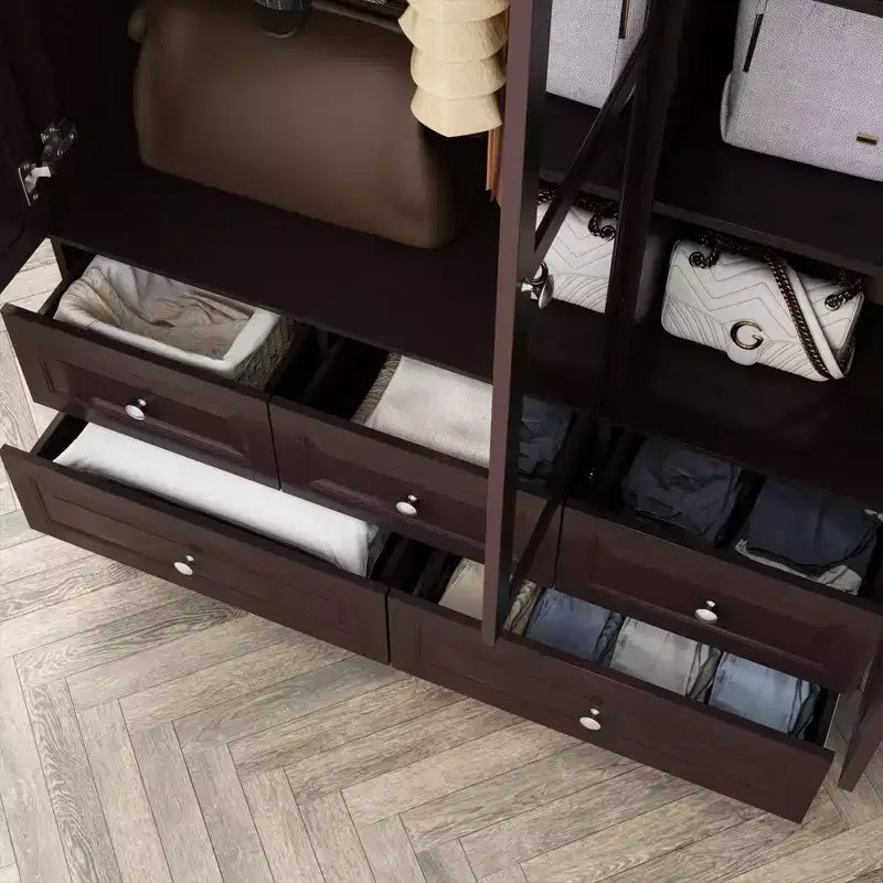Armoire Famapy avec Miroir 3 Portes 5 Tiroirs Style Classique
