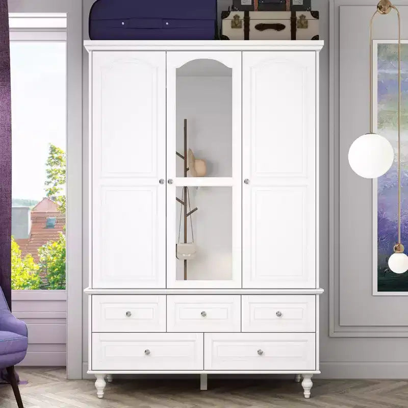 Armoire Famapy avec Miroir 3 Portes 5 Tiroirs Style Classique