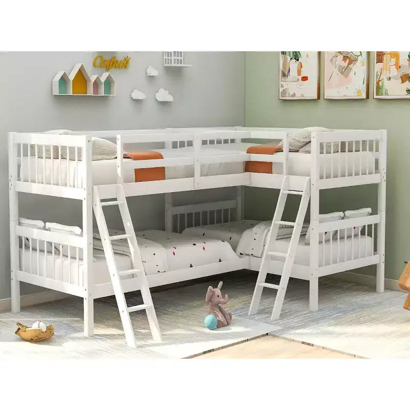 Whisen Twin-Over-Twin L-Shaped Bunk Bed with Ladder