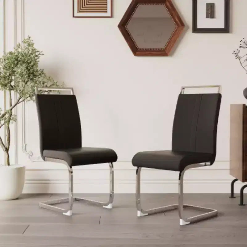 Modern High-Back Dining Chairs with C-Shaped Metal Legs, 2-Pack