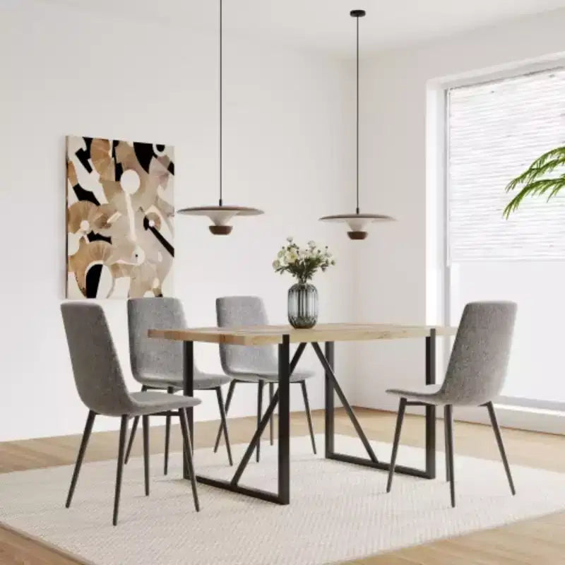 Ensemble de 4 chaises de salle à manger tapissées en lin avec pieds en métal noir