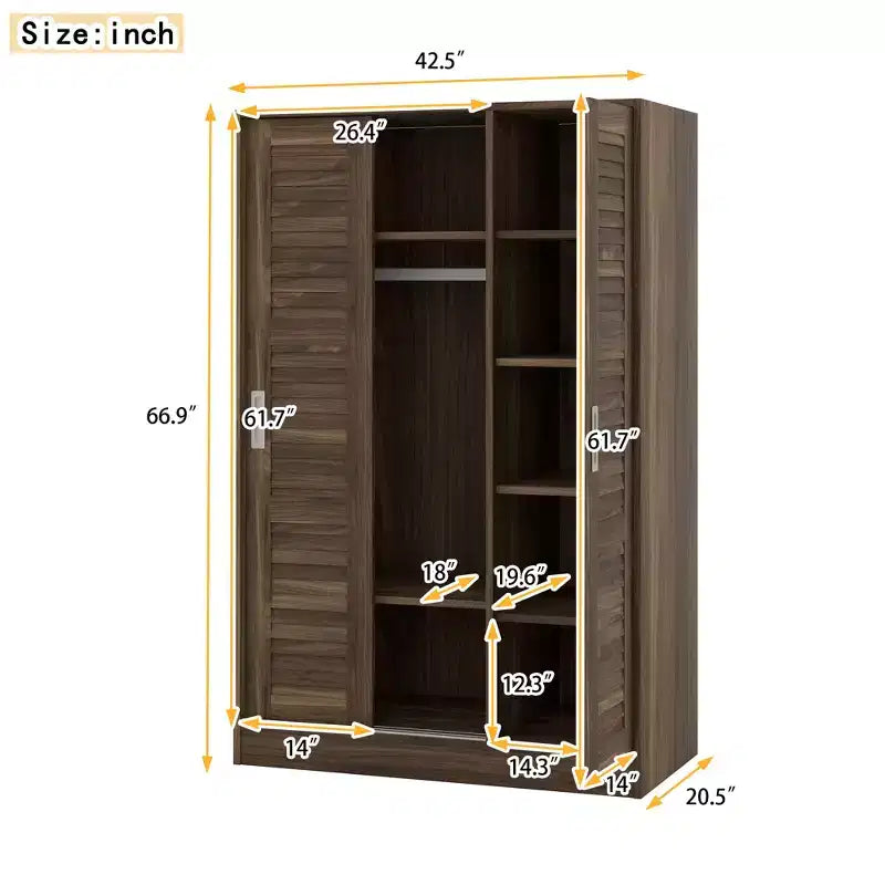 Armoire de chambre 3 portes Whisen Wood avec tringle de penderie et étagères de rangement