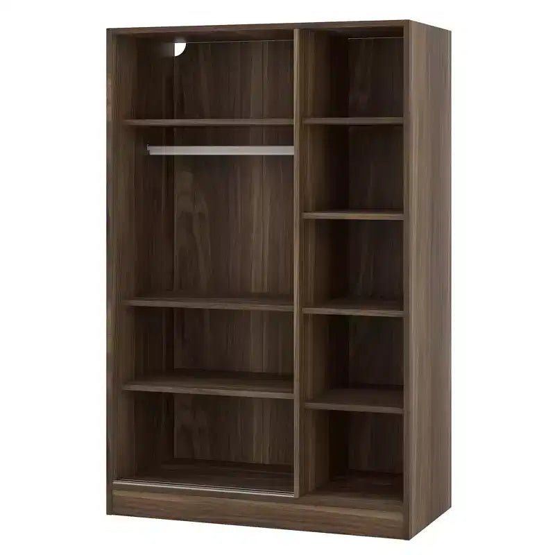 Armoire de chambre 3 portes Whisen Wood avec tringle de penderie et étagères de rangement
