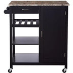 Chariot de cuisine Kings Brand Furniture avec plateau en bois et fini marbre