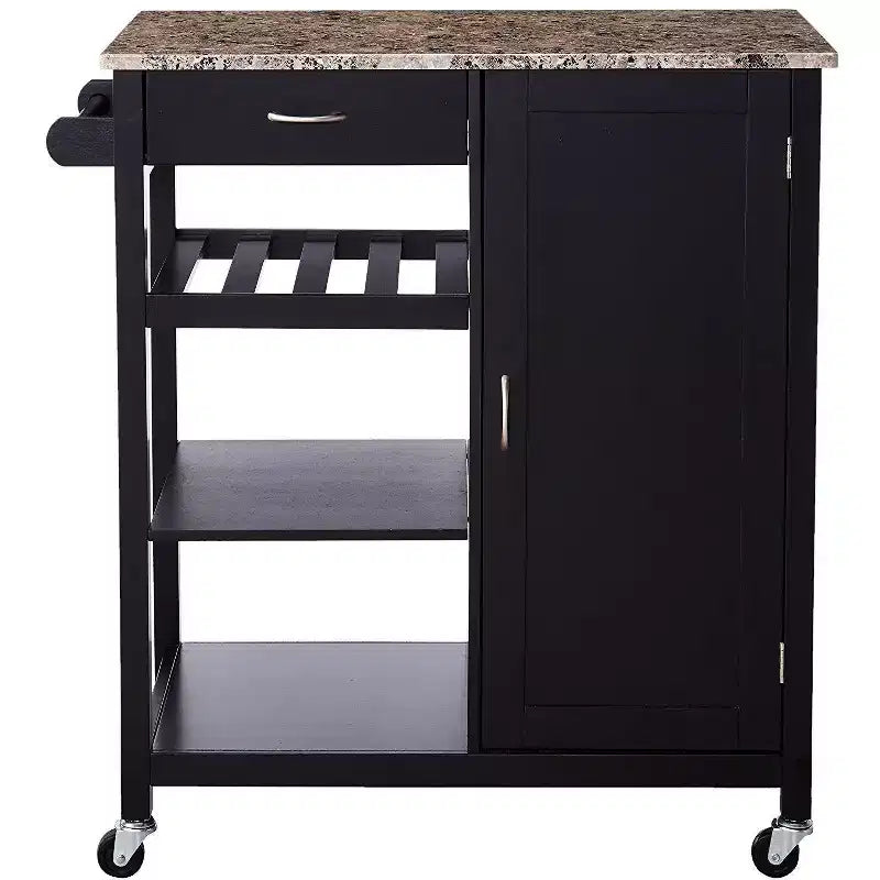 Chariot de cuisine Kings Brand Furniture avec plateau en bois et fini marbre