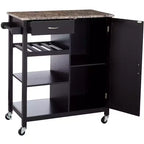 Chariot de cuisine Kings Brand Furniture avec plateau en bois et fini marbre