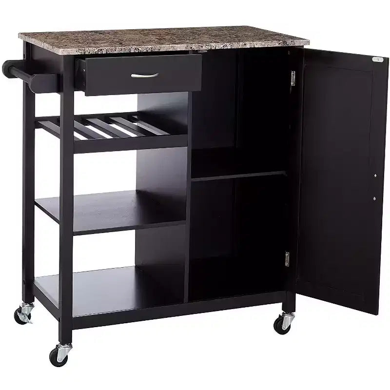 Chariot de cuisine Kings Brand Furniture avec plateau en bois et fini marbre