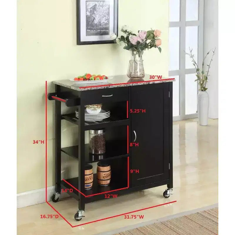 Chariot de cuisine Kings Brand Furniture avec plateau en bois et fini marbre