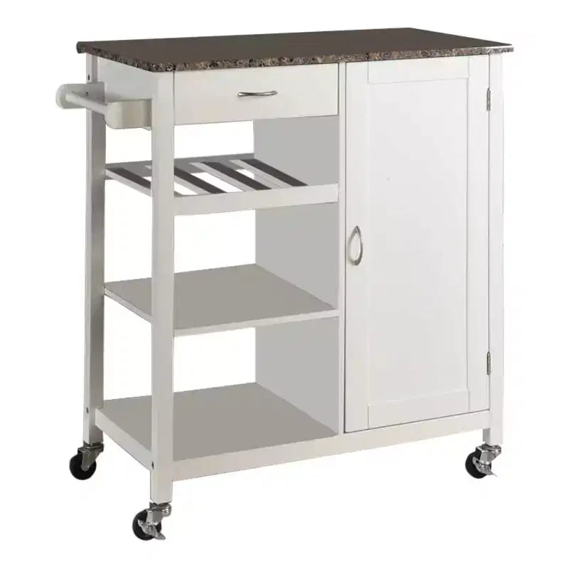 Chariot de cuisine Kings Brand Furniture avec plateau en bois et fini marbre