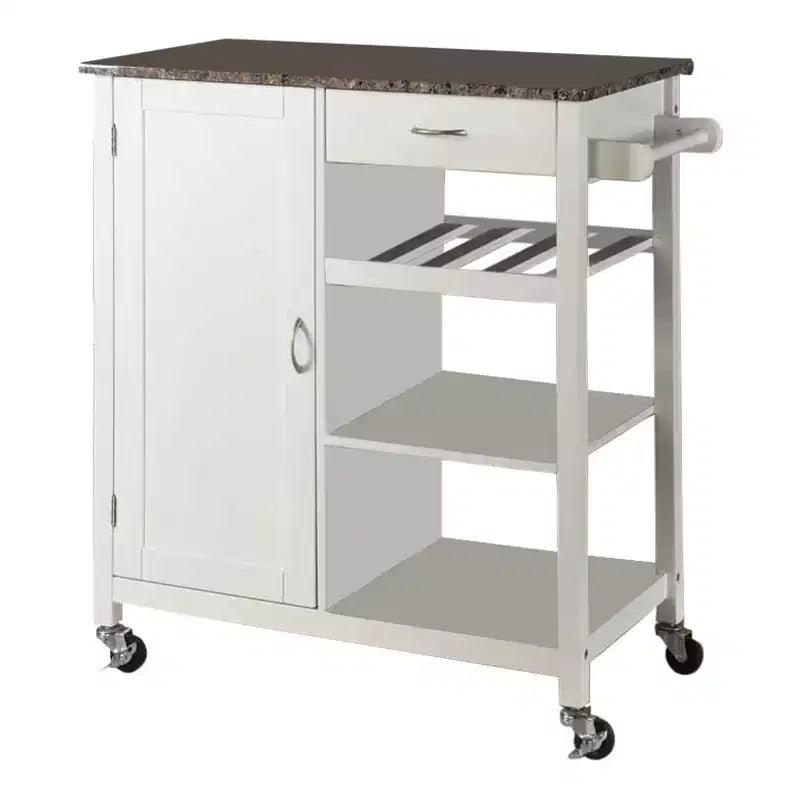 Chariot de cuisine Kings Brand Furniture avec plateau en bois et fini marbre