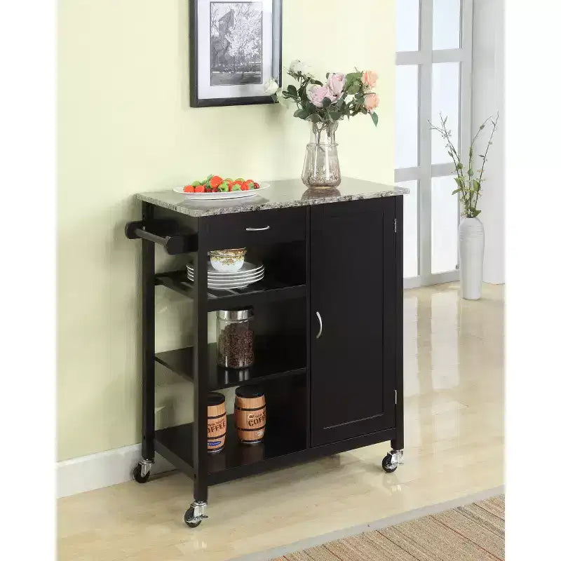 Kings Brand Furniture Wood & Marble Finish Top Kitchen Storage Cabinet Cart