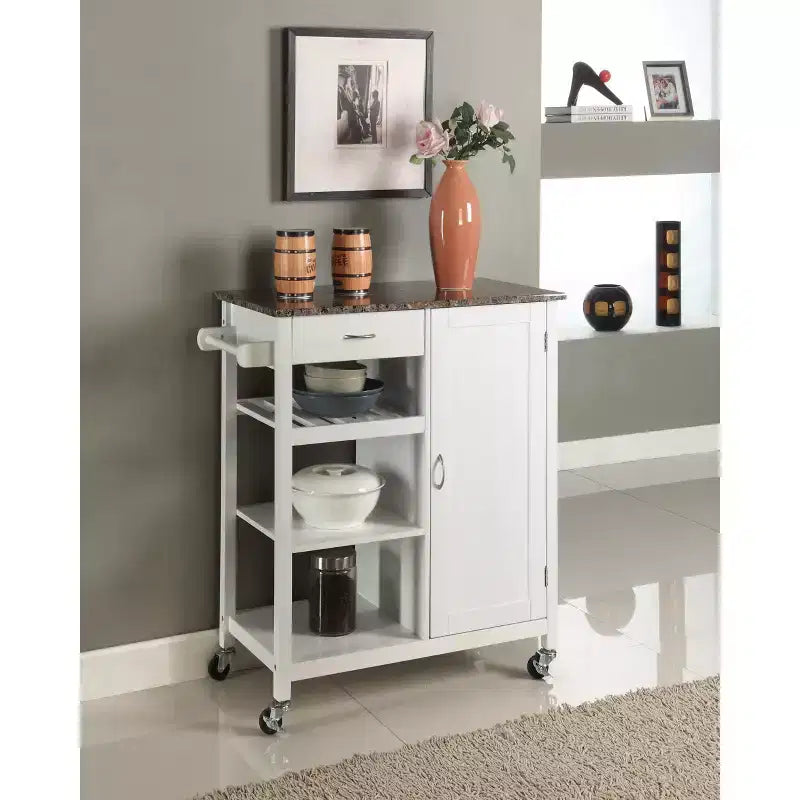 Chariot de cuisine Kings Brand Furniture avec plateau en bois et fini marbre