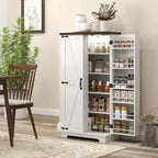 HOMCOM Armoire de Cuisine 120 cm avec éclairage LED intelligent, Buffet de Rangement de Ferme avec Portes, 2 Étagères Réglables et 12 Compartiments de Porte, Blanc